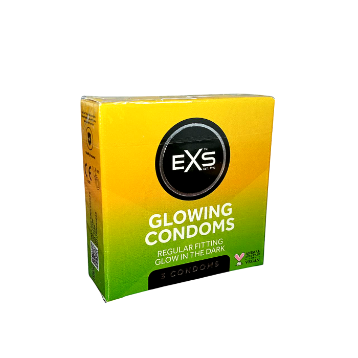 Презервативи флуоресцентні EXS Glowing веганські (ціна за пачку, 3 шт.)