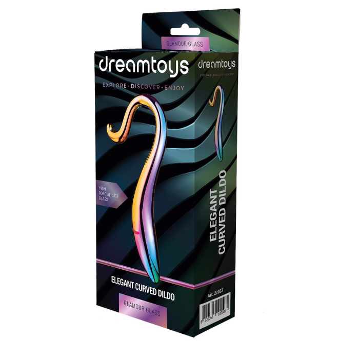 Вигнутий скляний фалоімітатор Dream Toys Glamour Glass, різнокольоровий