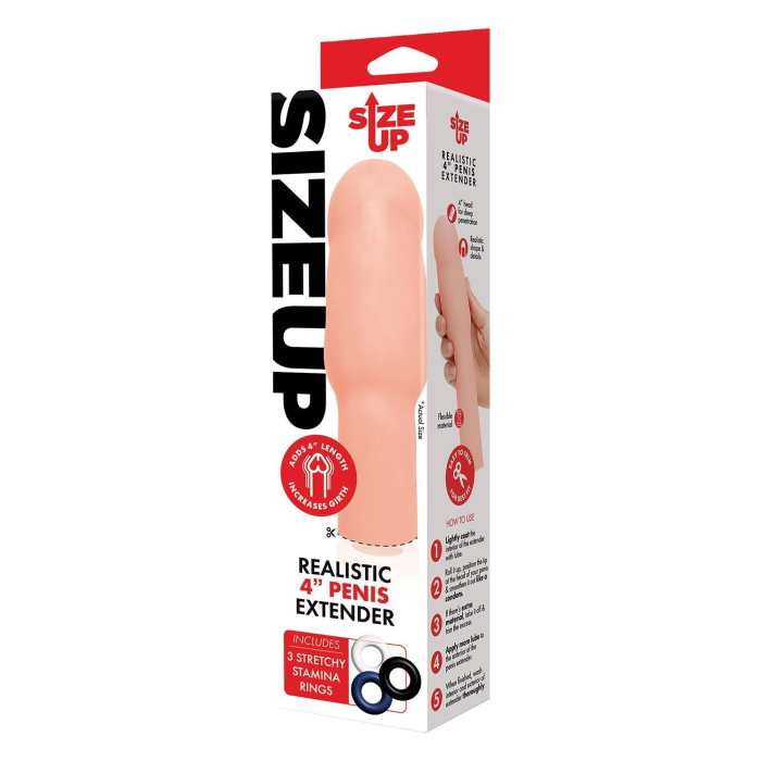 Насадка на пеніс Size-Up Penis Extender з 3 ерекційними кільцями в наборі, бежева