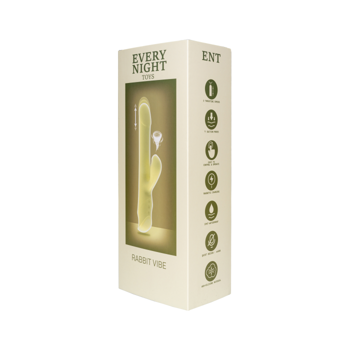 Вібратор кролик Every Night Toys з ротацією, фрикціями та вакуумною стимуляцією, жовтий
