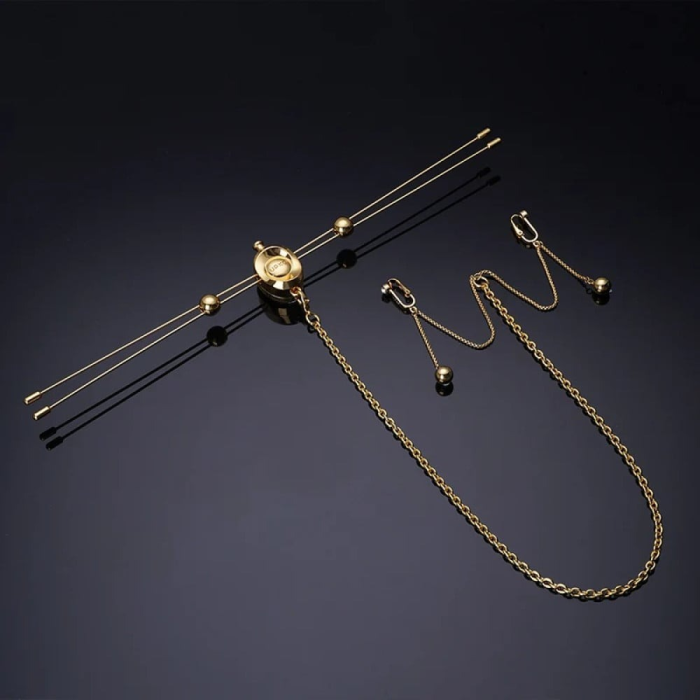 Затискачі для сосків з вібрацією UPKO Double Bar Vibration Nipple та кліторальний ланцюг, золотисті