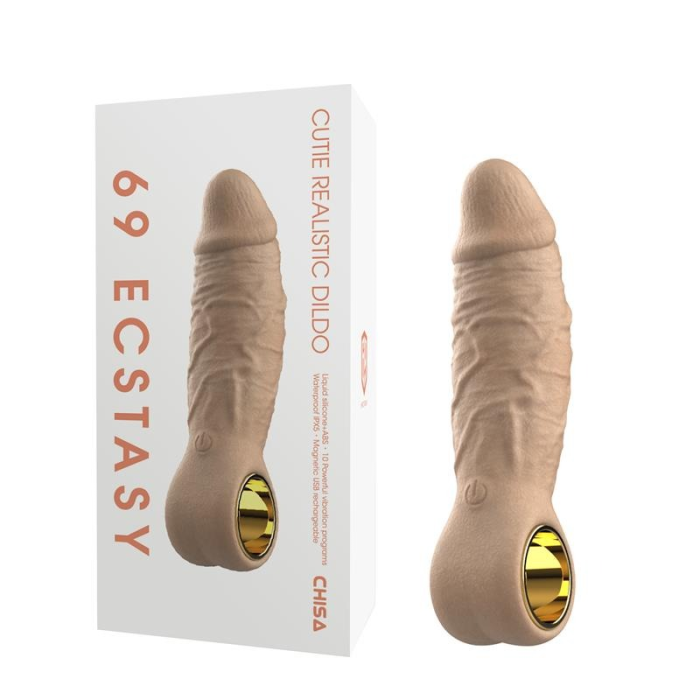 Фалоімітатор реалістичний Chisa Cutie 69 ECSTASY з тримачем у вигляді кільця, 10 вібро-режимів
