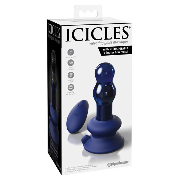 Анальна пробка Pipedream Icicles з вібрацією та пультом, синя