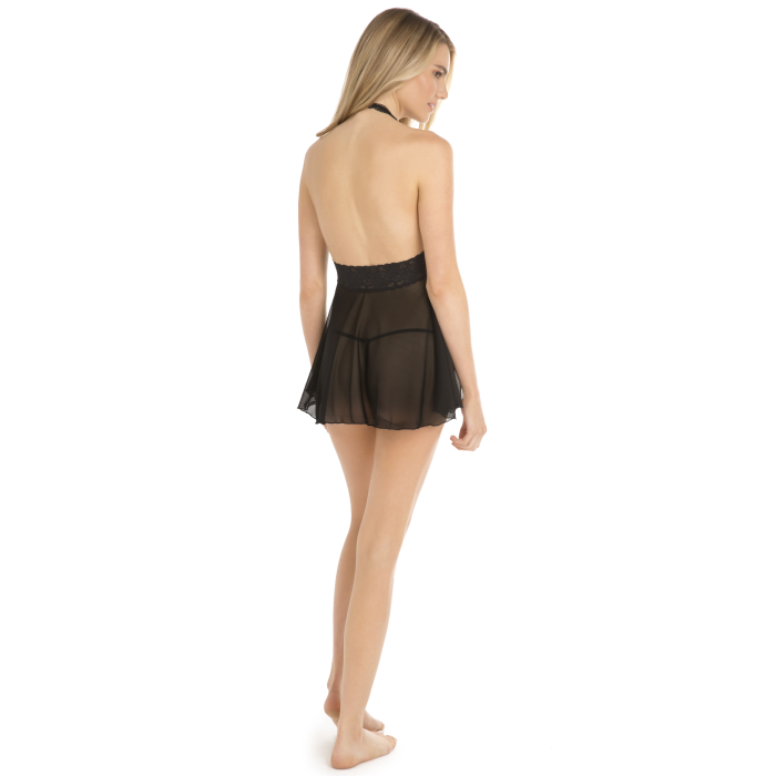 ПЕНЮАР 2PC LACE & MESH HALTER BABYDOLL & G-STRING SET BLACK, S