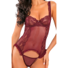 Комплект боді та стрінги Rene Rofe Grand Finale, мереживне, бордовий, S/M