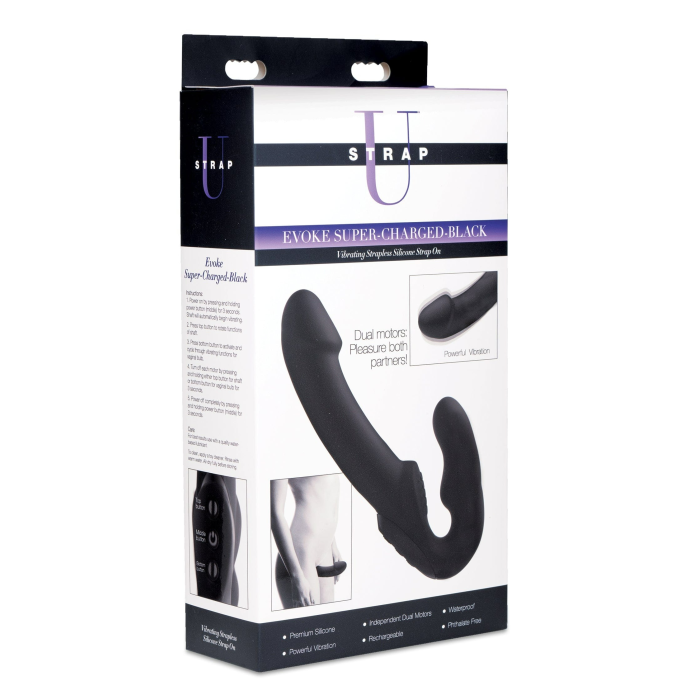 Страпон подвійний Evoke Vibrating Strapless Strap-On - Чорний