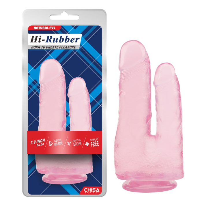 Фалоімітатор подвійний Chisa Hi-Rubber 7.9 на присосці, рожевий