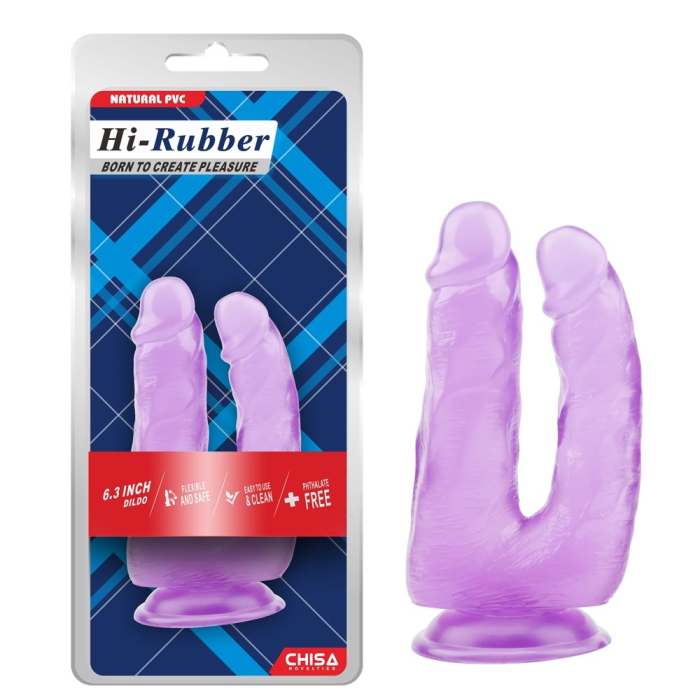 Фалоімітатор подвійний Chisa Hi-Rubberна присосці, фіолетовий