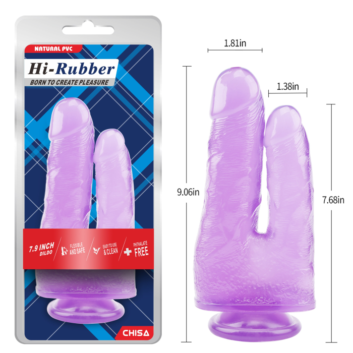 Фалоімітатор подвійний Chisa Hi-Rubberна присосці, фіолетовий