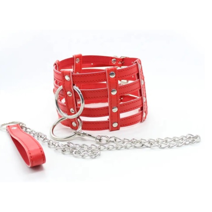Нашийник з поводком-ланцюжком DS Fetish Collar with chain leash red