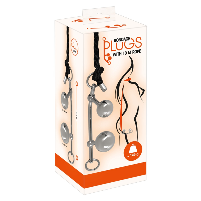 Система фіксації з бондажною мотузкою та анальними пробками You2Toys Plugs Bondage, чорна, 10 м, 3.2/3.8 см