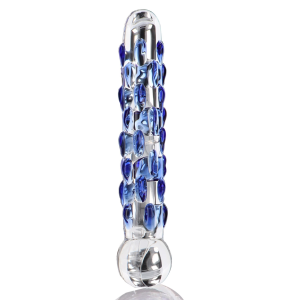 Скляний фалоімітатор з рельєфом Diamond Dazzler прозорий з блакитним, 18 см х 3.5 см