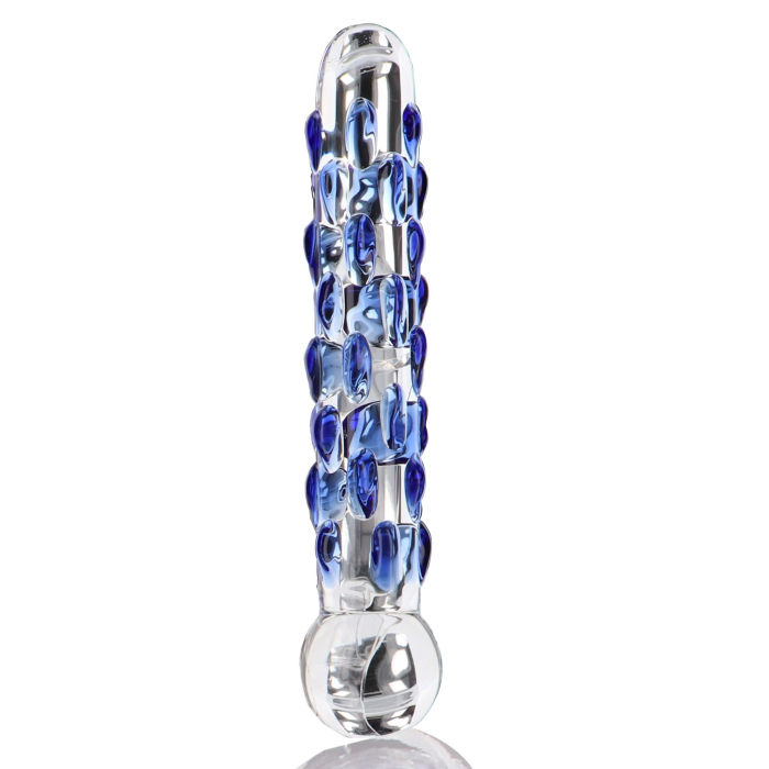 Скляний фалоімітатор з рельєфом Diamond Dazzler прозорий з блакитним, 18 см х 3.5 см