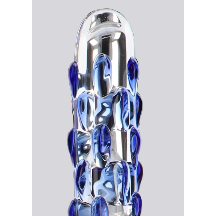 Скляний фалоімітатор з рельєфом Diamond Dazzler прозорий з блакитним, 18 см х 3.5 см