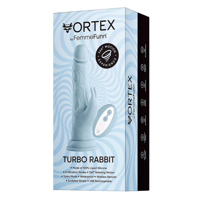 Вібратор-кролик на присосці FemmeFunn Vortex Turbo Rabbit з пультом керування, блакитний