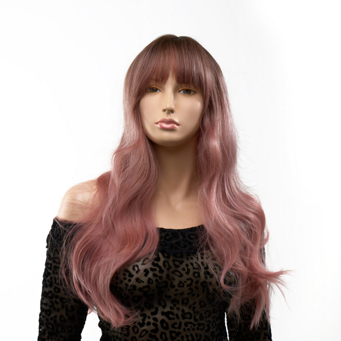 Перука довга хвиляста з чубчиком Fetish Hair омбре рожевий, 65 см