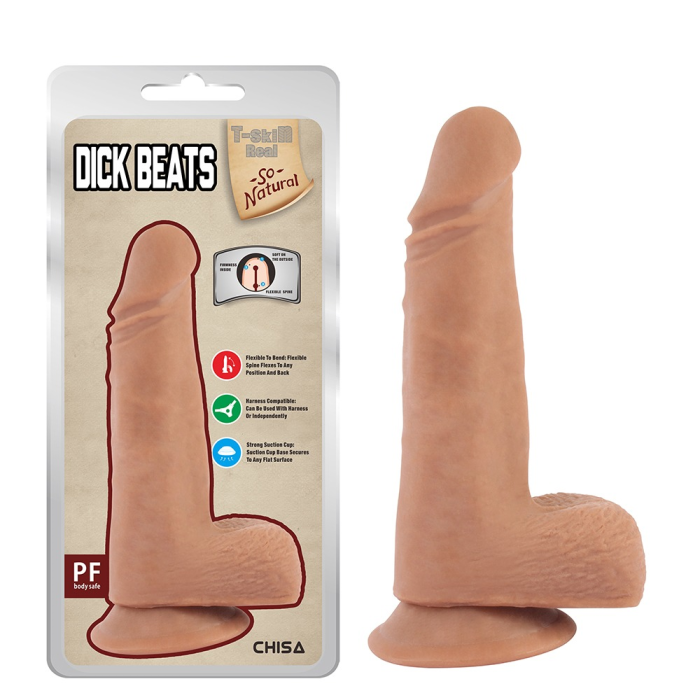 Фалоімітатор реалістичний із мошонкою Chisa T-skin Real Dick Beats тілесний, 18 см.