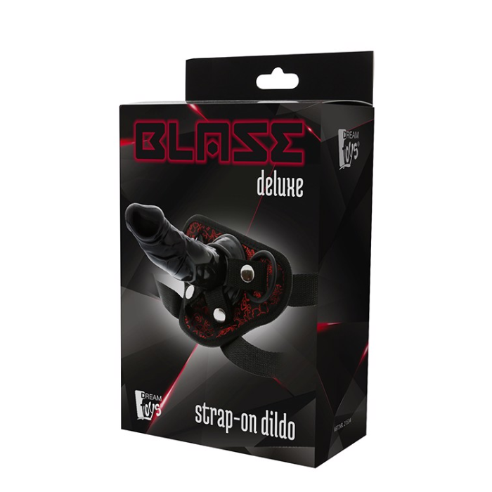 Знімний страпон Dream Toys Blaze Deluxe Strap-On Dildo на чорних трусиках з червоною вишивкою