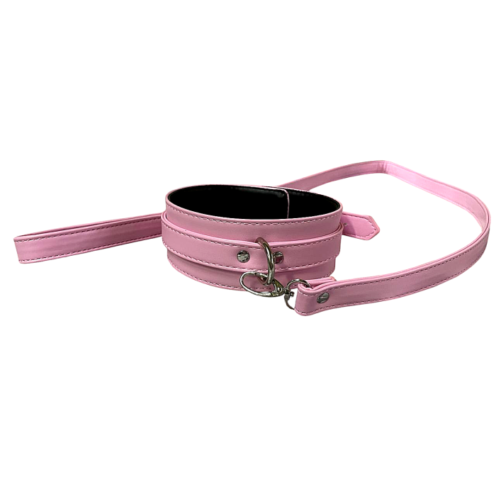 Нашийник з повідцем DS Fetish Collar і сріблястою фурнітурою, рожевий