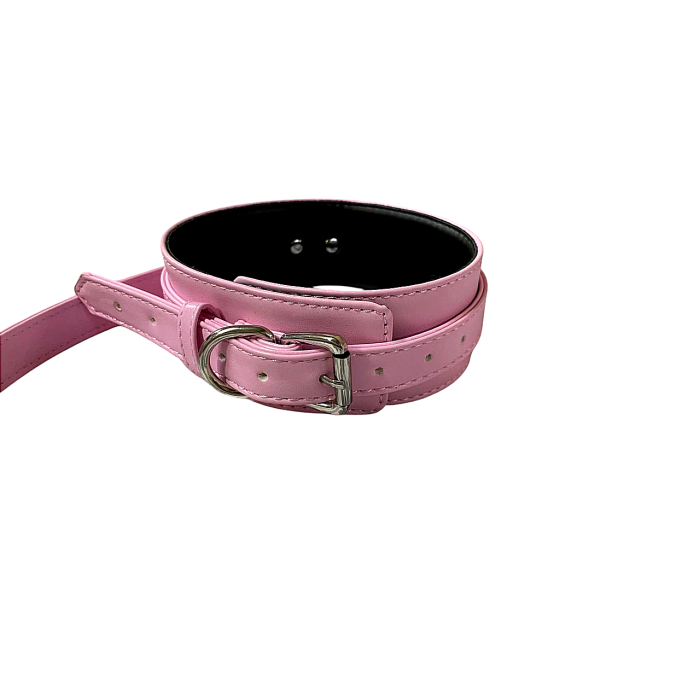 Нашийник з повідцем DS Fetish Collar і сріблястою фурнітурою, рожевий