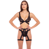 КОМПЛЕКТ БІЛИЗНИ 3PC STRAPS AND GARTERS BRA SET BLACK, S/M