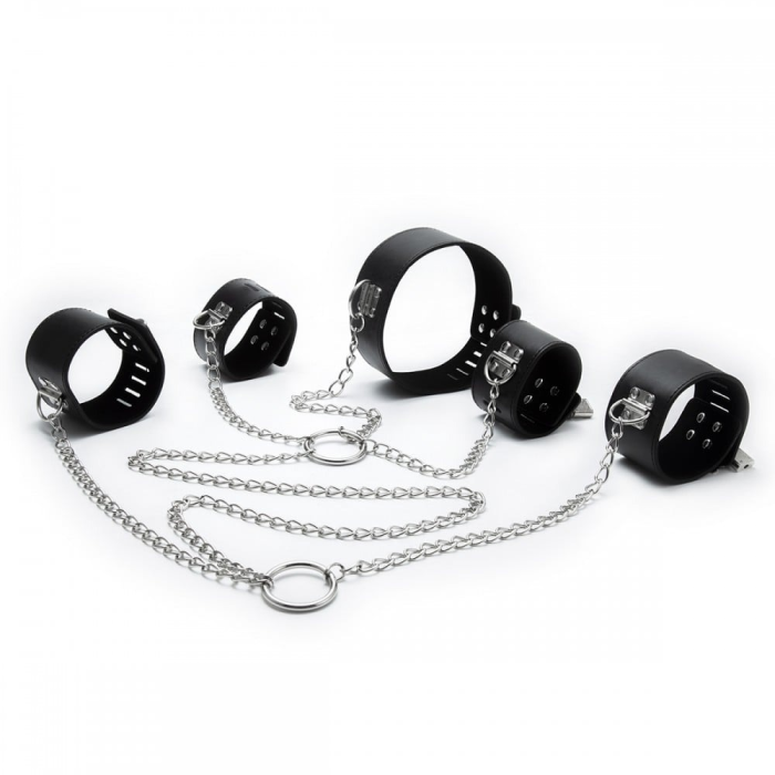 Система фіксації DS Fetish Neck collar and hogtie restraints with chain чорна