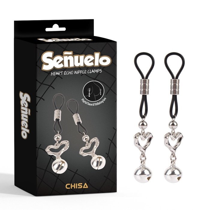Затискачі на соски CHISA Senuelo Heart Echo Nipple Clamps з дзвіночками