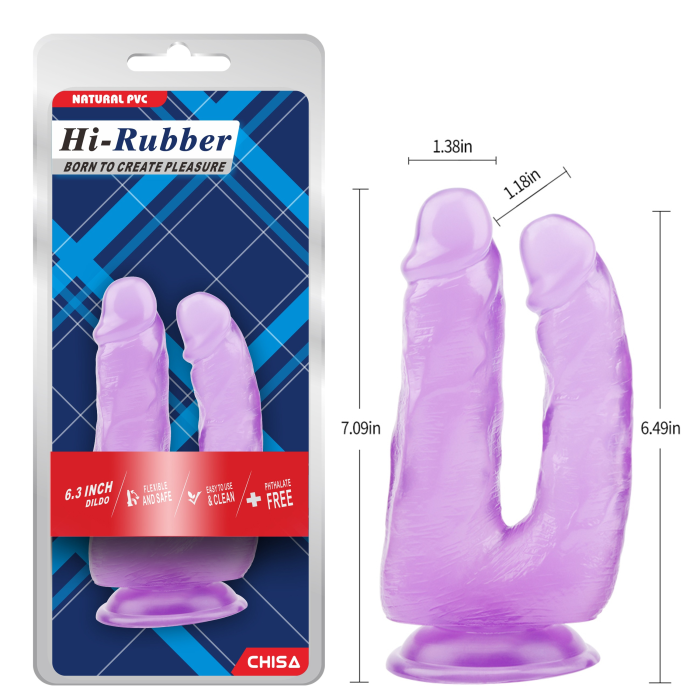 Фалоімітатор реалістичний подвійний Chisa Hi-Rubber на присосці, фіолетовий