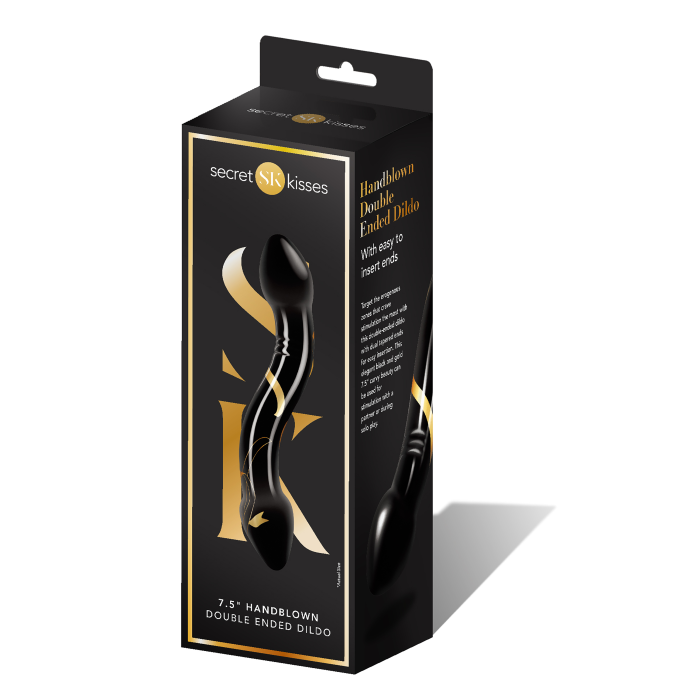 Скляний фалоімітатор двосторонній Secret Kisses Handblown, чорний