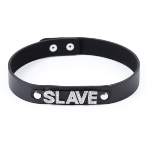 Нашийник з написом SLAVE зі страз DS Fetish, шкірозамінник, чорний