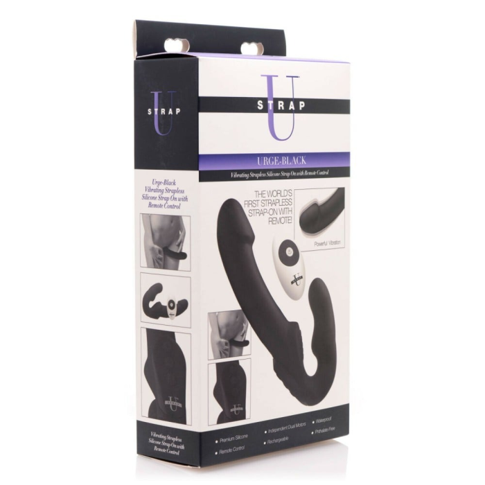 Безремневий страпон із пультом Urge Strapless Strap-On Vibrator чорний