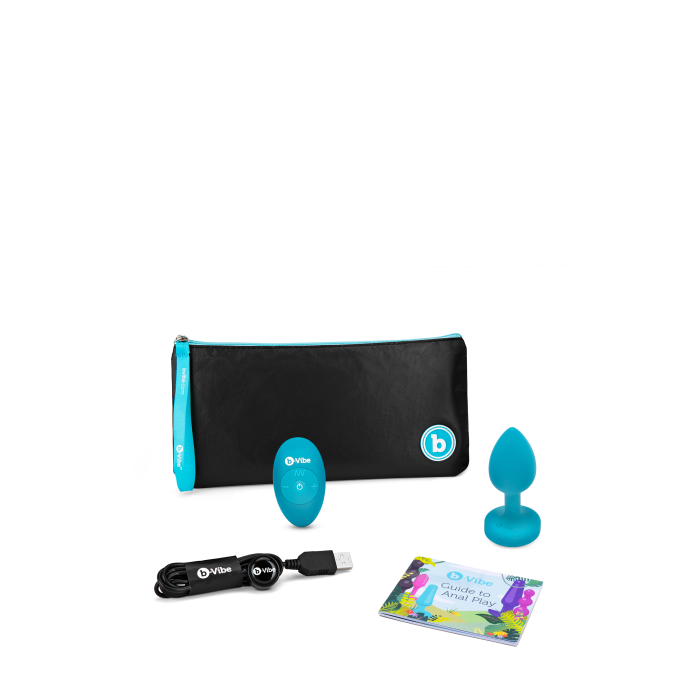 Анальна пробка з вібрацією та каменем B-Vibe - Vibrating Jewel Plug S/M, синя