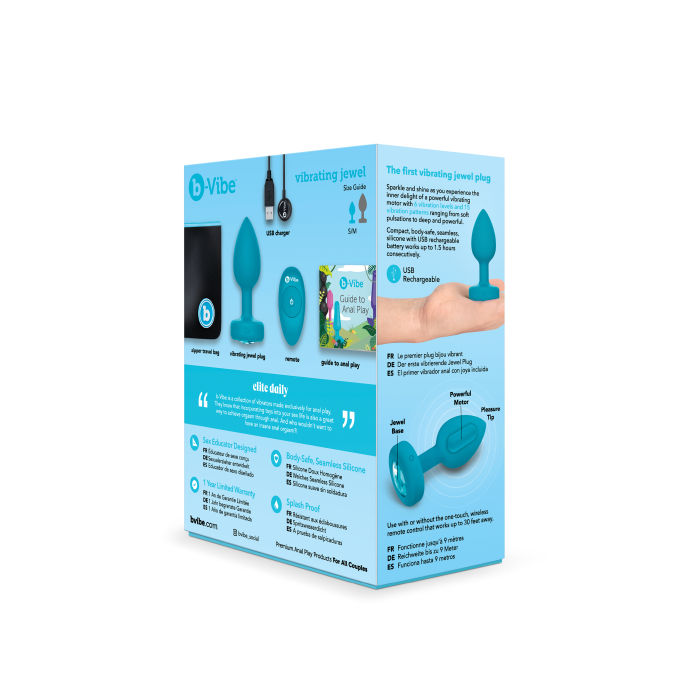 Анальна пробка з вібрацією та каменем B-Vibe - Vibrating Jewel Plug S/M, синя