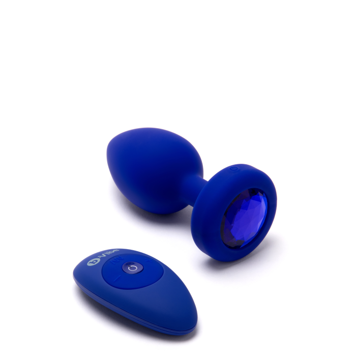 Анальна пробка з каменем та з вібрацією L/XL B-Vibe з дистанційним пультом керування, синя