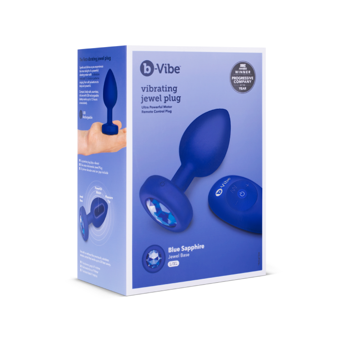 Анальна пробка з каменем та з вібрацією L/XL B-Vibe з дистанційним пультом керування, синя