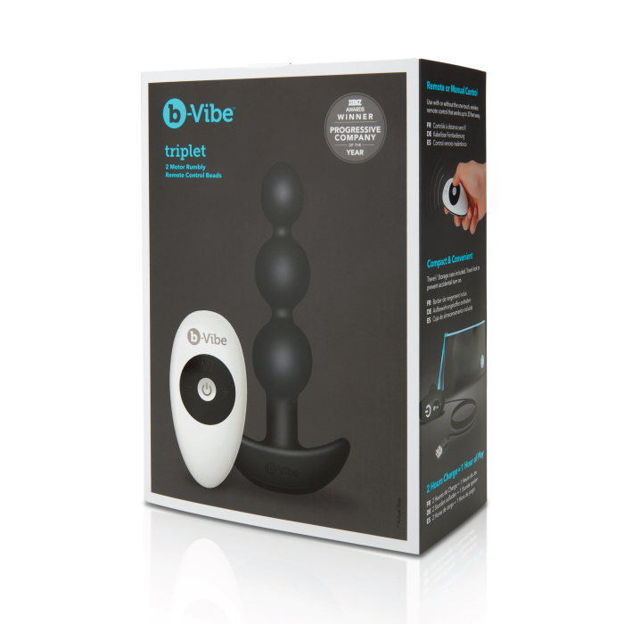 Анальні кульки з пультом, 2 мотори B-Vibe TRIPLET ANAL BEADS, чорні