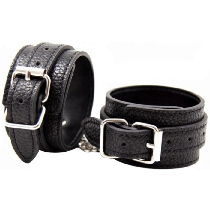Наручники из экокожи DS Fetish Wrist Restraints чорні із сріблястою фурнітурою