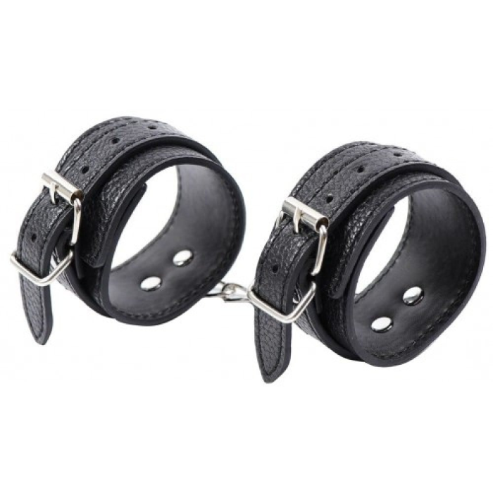 Наручники из экокожи DS Fetish Wrist Restraints чорні із сріблястою фурнітурою