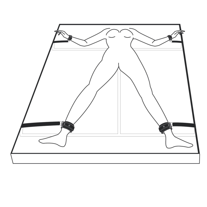 Набір для бондажу на ліжко з манжетами для рук та ніг Under Mattress Restraint Set, чорний