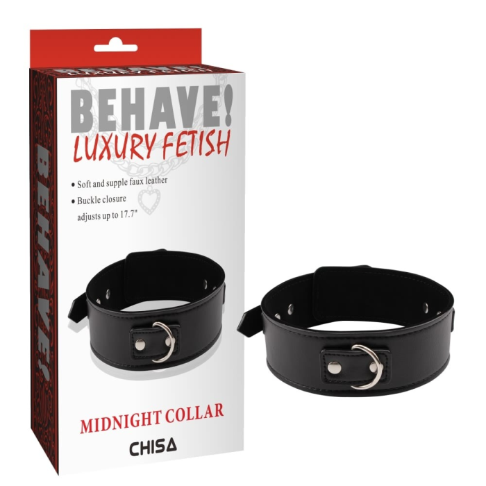 Нашийник з кільцем для повідця Chisa Behave!Luxury Fetish Midnight Сollar, чорний