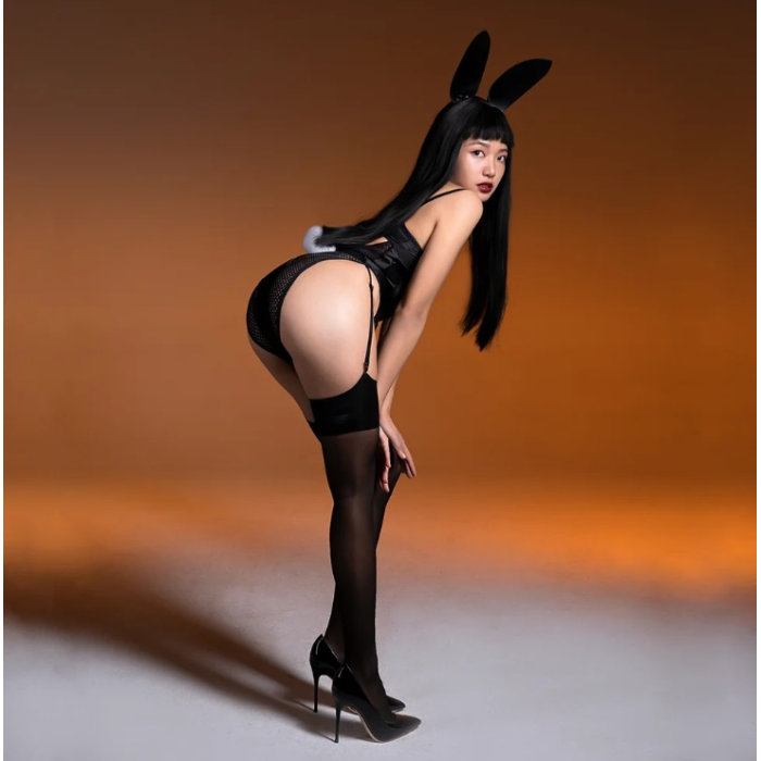 Костюм зайчика UPKO Bunny Girl Bodysuit з відкритими грудьми, чорний, М
