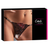 Стринги сексуальні Cottelli Collection String Rose з вишивкою та імітацією шнурівки, чорні, M/L