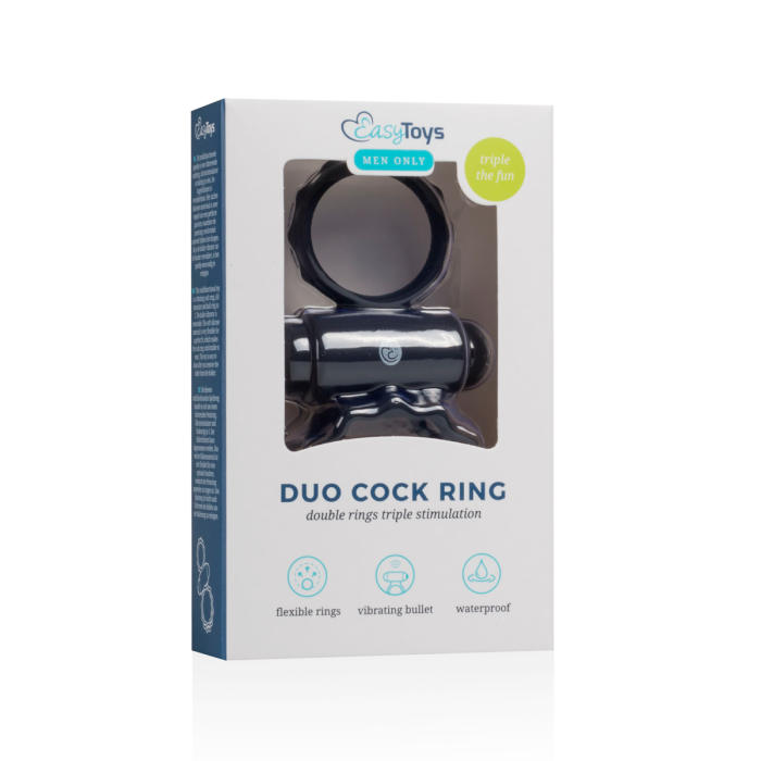 Кільце ерекційне подвійне Duo Cockring з вібро, чорне