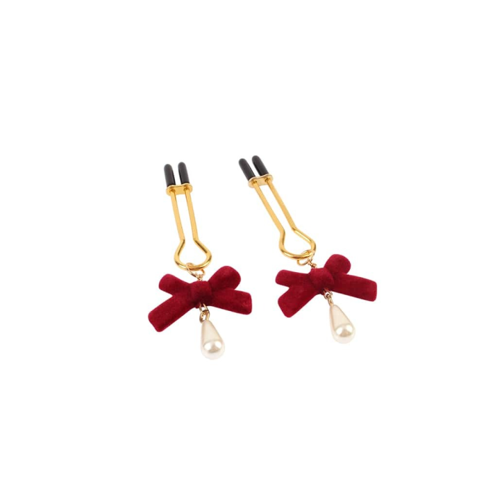 Затискачі на соски CHISA Senuelo Nipple Jewelry Play Kit з червоними бантиками та перлинами