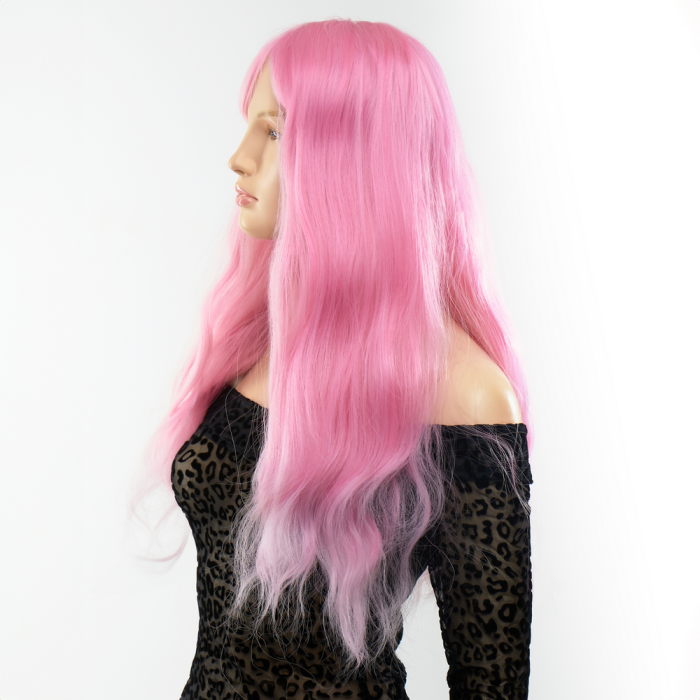 Перука довга хвиляста з чубчиком Fetish Hair рожевий, 60 см