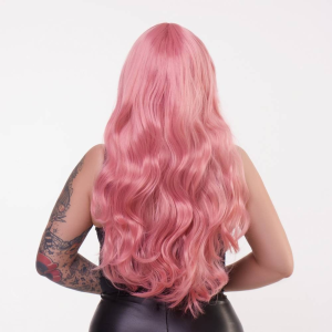 Перука довга кучерява з чубчиком Fetish Hair рожева, 60 см