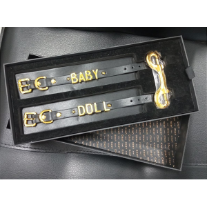 Наручники з написом BABY DOLL від UPKO з італійської шкіри, чорні із золотою фурнітурою
