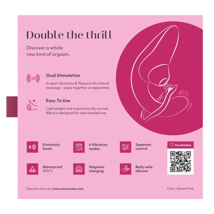 Вагінально-кліторальний стимулятор Womanizer Blend Vibrant Pink, вібрація + вакуум, 2 мотори