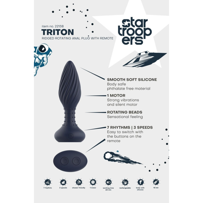 Вібруюча анальна пробка Dream Toys Startroopers Triton з пультом керування, чорна