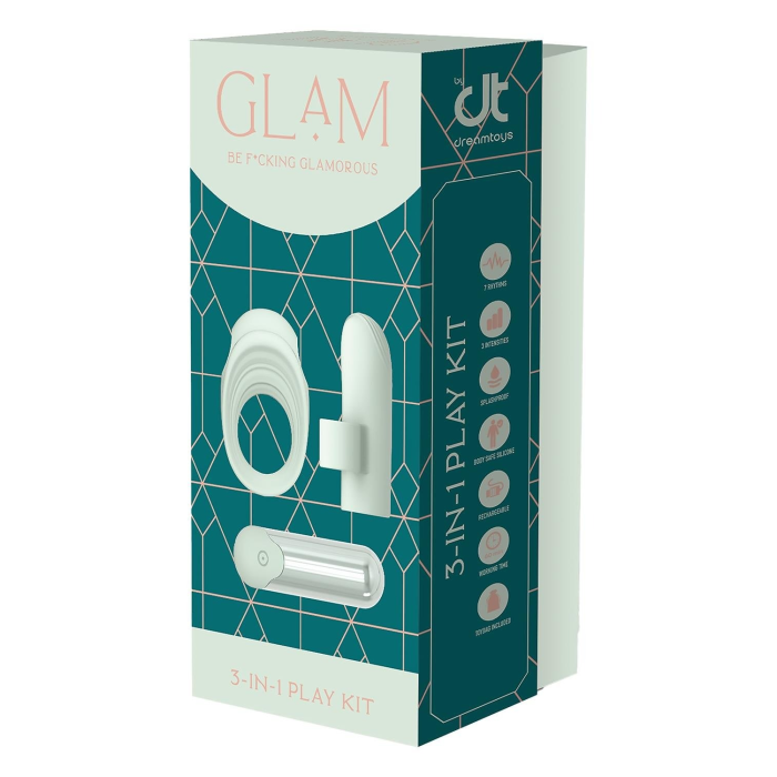 Ерекційне кільце з віброкулею та вібратор на пальчик Dream Toys GLAM м'ятний